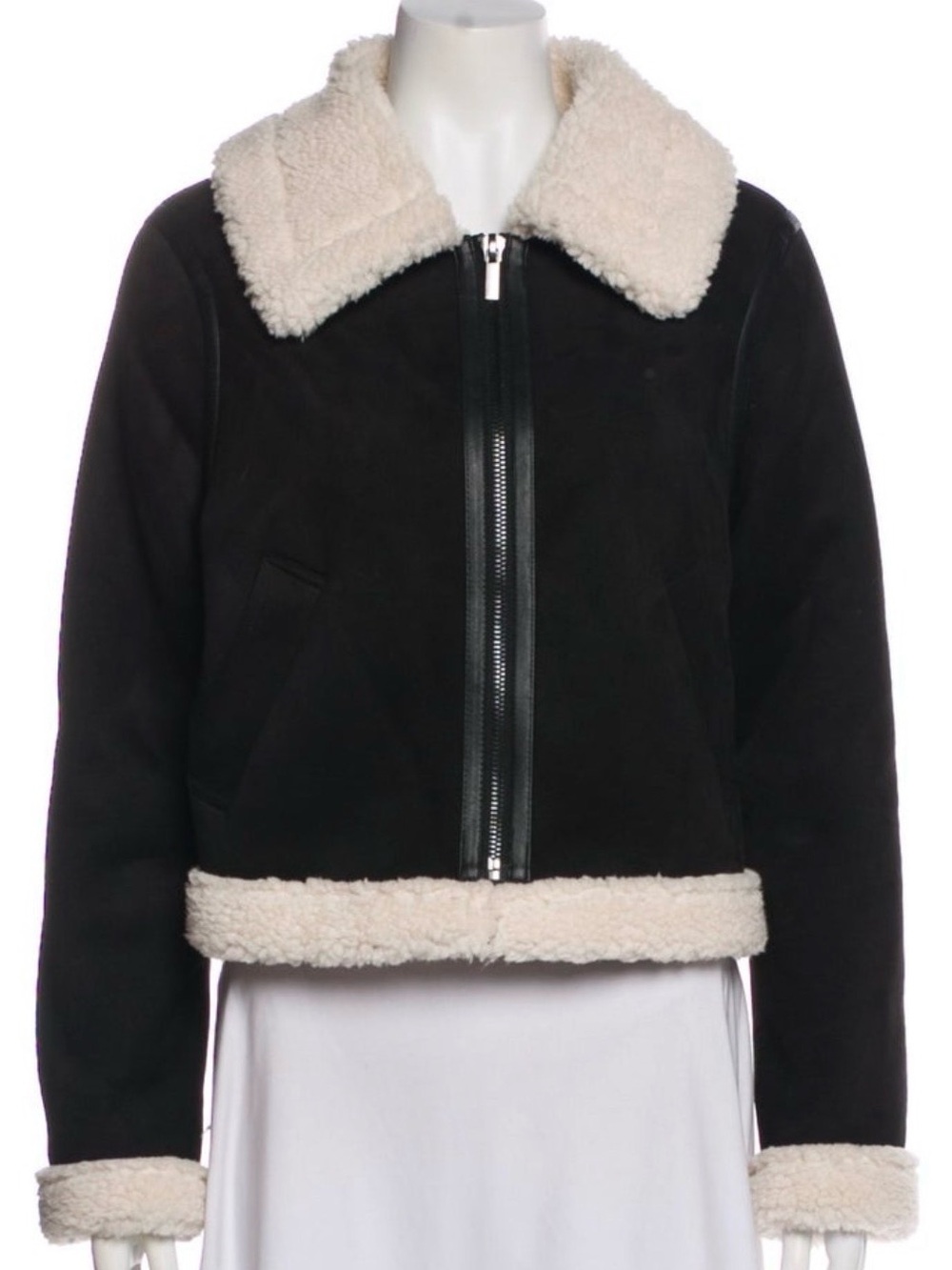 Saks Fifth Avenue Black Faux-Suede Shearling Collar Jacket